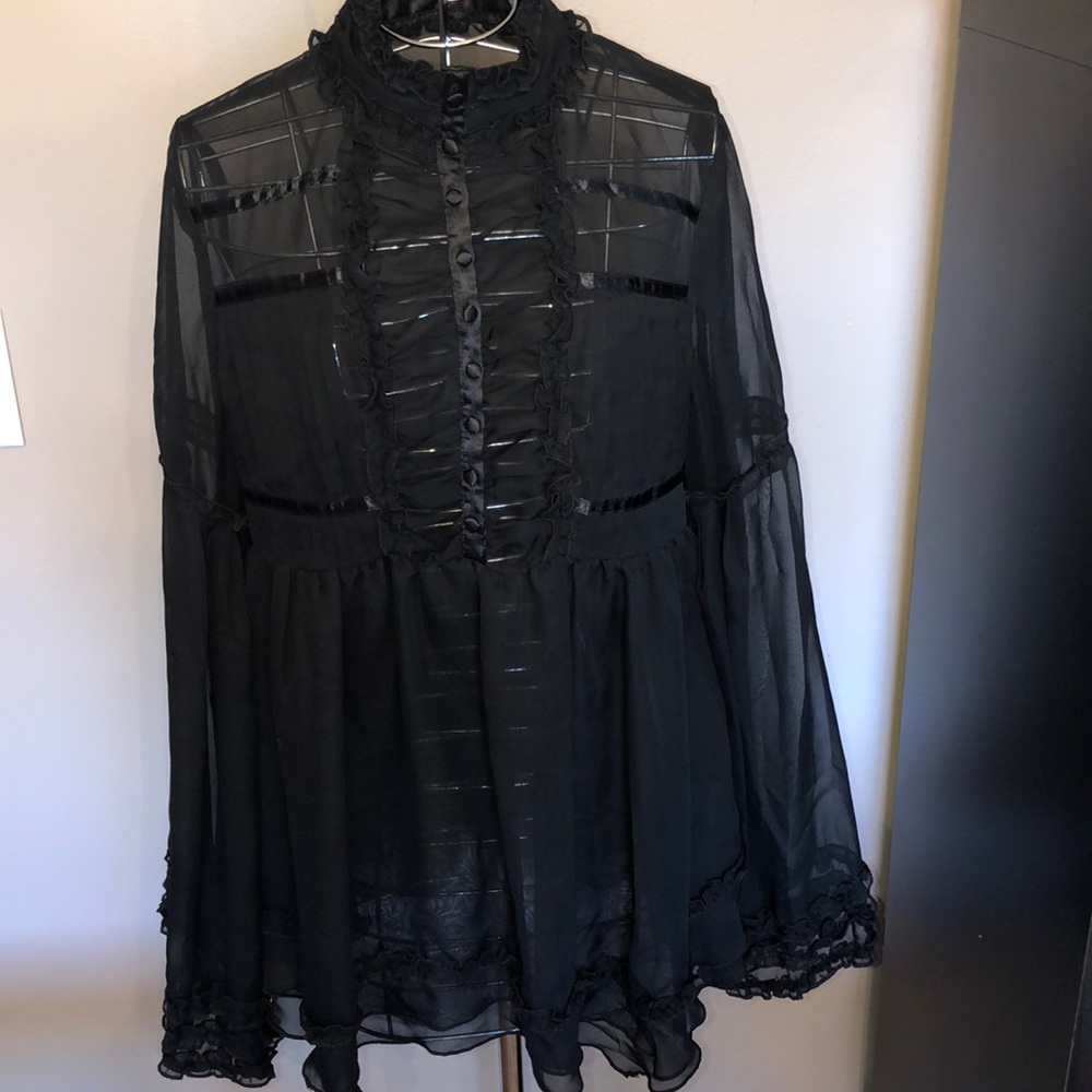 Black sheer ruffle top